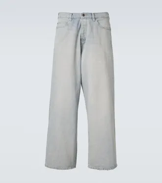 Balenciaga Leather-trimmed wide-leg jeans