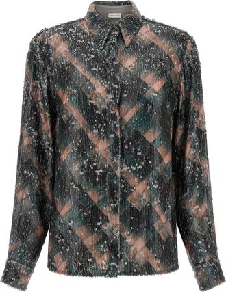Dries Van Noten Chowy Emb Shirt - Dames - Overhemden - Veelkleurig - M - Pailletten - Overhemden