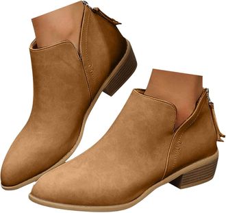 Generic Fashion Chunky Heel Winter Ankle Booties Ladies Cowboy Boots with Back Zipper Faux Suede Low Heel Shoes