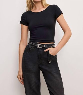 Good American Short Sleeve Boatneck Tee Top In Black