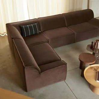Tikamoon Sof&aacute; esquinero modular en tejido marr&oacute;n, 5 plazas