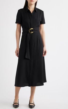 Julia Jordan Belted Midi Shirtdress in Black at Nordstrom, Size 14