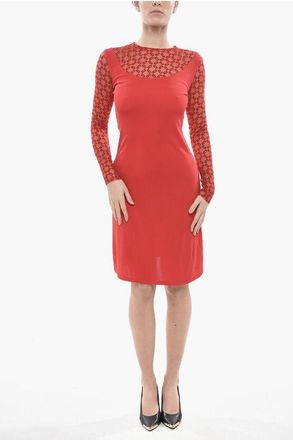 Givenchy Viscose Midi Sheath Dress with Flocked Mesh Details size 38