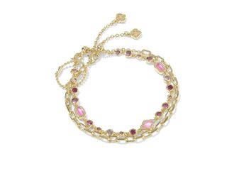 Kendra Scott Mini Elisa Abbie Set Of 2 Delicate Chain Womens Bracelets Womens Bracelet Gold Pink Mix, Brass