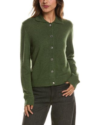 Fort&eacute; Cashmere Rib Trim Wool & Cashmere-Blend Polo Cardigan