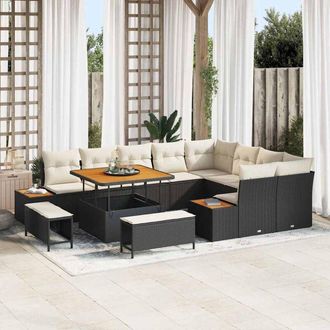 vidaXL Conjunto De Sof&aacute; De Jard&iacute;n Con Coj&iacute;n 12 Pcs Negro Polirat&aacute;n Vidaxl