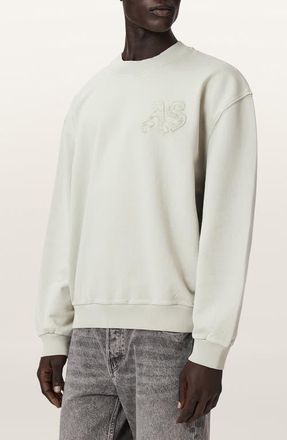 AllSaints Insignia Graphic Appliqu&eacute; Cotton Sweatshirt in Sea Green at Nordstrom, Size Xx-Large