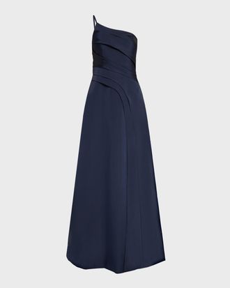 Kay Unger Jillian Pleated One-Shoulder Gown
