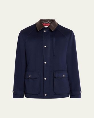 Brunello Cucinelli Mens Wool Leather-Trim Field Jacket