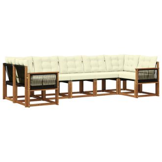 vidaXL Conjunto De Sof&aacute;s De Exterior Con Coj&iacute;n 7 Pcs Natural Y Crema Vidaxl
