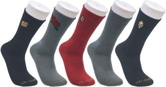 Ed Hardy Embroidery Half Cushion Crew Sock 5-Pack in Red Multi at Nordstrom