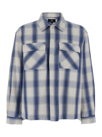 Represent Blue Shirt With Classic Collar And All-Over Check Motif In Cotton Blend Man