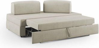 Divani.Store Divani.store - Liberty Divano con pouf estraibile e schienali movibili in tessuto morbido impermeabile T02 200 cm panna