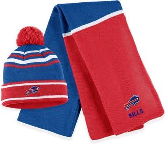 WEAR by Erin Andrews Womens WEAR by Erin Andrews Royal Buffalo Bills Colorblock Cuffed Knit Hat with Pom and Scarf Set at Nordstrom