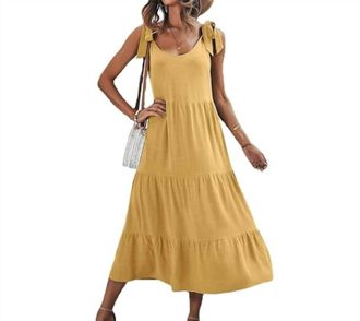 Frog Skateboards Bow Strap Linen Jumper Midi Dress In Marigold