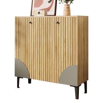 STILVORA Zapatero Moderno De 90 X 32 X 94 Cm En Imitaci&oacute;n De Madera Con Tres Puertas, Espacio De Almacenamiento Y Balda, Mueble De Entrada Claro Con Estructura
