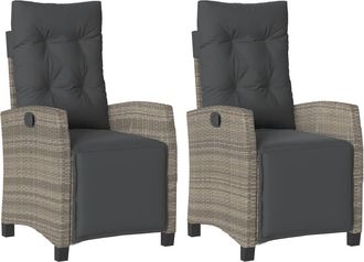 vidaXL Vidaxl - Sillones Reclinables Jard&iacute;n Con Reposapi&eacute;s 2 Uds Rat&aacute;n Pe Gris