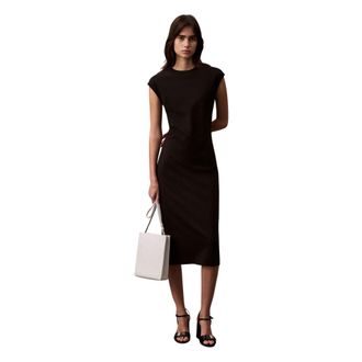 Calvin Klein Georgette Midi Jurk - Dames - Casual kleedjes - Zwart - XS - Nylon - Kleedjes