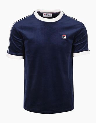 Fila Mens FILA BASILIO TIPPED VELOUR T-SHIRT FILA NAVY/GARDENIA - Size: 44