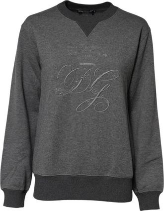 Dolce & Gabbana Grijze DG Logo Geborduurde Pullover Sweater - Dames - Sweatshirts - Grijs - S - Katoen - Hoodies & sweatvesten