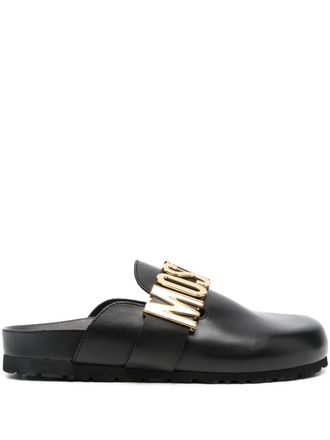 Moschino logo-plaque leather mules - Black
