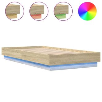 Berkfield Home Bed Frame Frame with LED Lights Sonoma Oak 75x190 cm Small Single in Brown