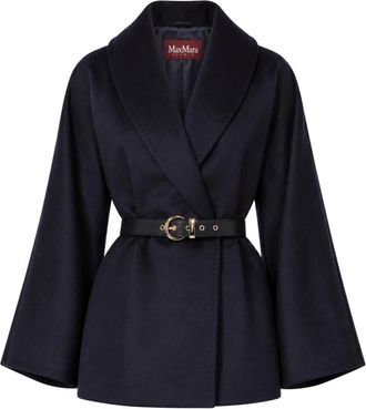 Max Mara Bissi Wolmantel met ceintuur - Dames - Jas met riem - Blauw - L - Wol - Jassen