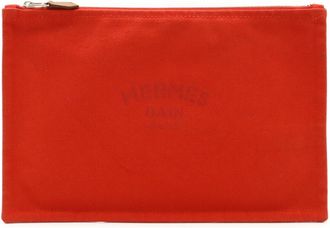 Hermès Red Color Canvas Leather Clutch Bag (Pre-Owned)