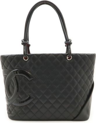 Chanel Ligne Cambon Black Pink Leather Shoulder Bag Tote Bag (Pre-Owned)