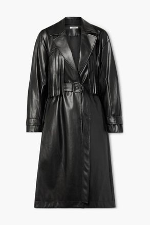 Jason Wu Belted fringed faux leather coat - Black - US 10