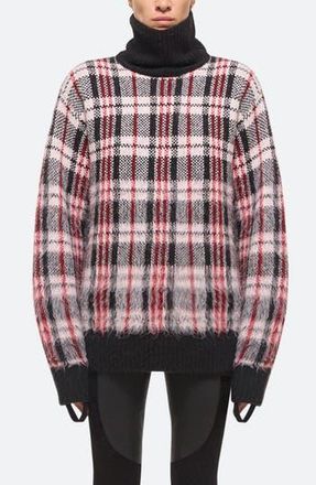 Helmut Lang Brushed Plaid Turtleneck Sweater in Medium Red Check at Nordstrom Rack, Size X-Small