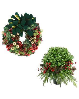 Creative Displays Inc. Classic Christmas Holiday Wreath & Uv Boxwood Drop-In