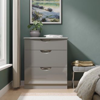 Lewis's Camden 3 Drawer Deep Chest in Grey Gloss & Dusk Grey - Ready Assembled - Lewiss Home | TJ Hughes