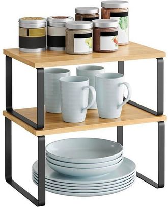 OEM &Eacute;tag&egrave;re &Agrave; &Eacute;pices, Lot De 2, &Eacute;tag&egrave;re De Rangement De Cuisine Extensible, Porte-&eacute;pices Empilable, M&eacute;tal, Bois Ding&eacute;nierie, Beige