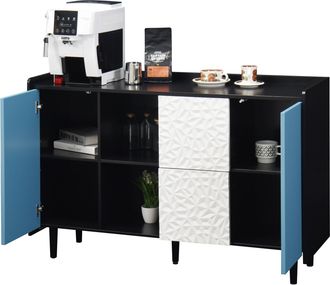 STILVORA Aparador Con 2 Cajones, 2 Huecos Abiertos Y 2 Puertas, Estilo Moderno, En Mdf, Negro Y Azul, 120&times;40&times;80 Cm