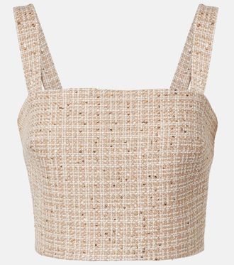 Elie Saab Checked sequined tweed crop top