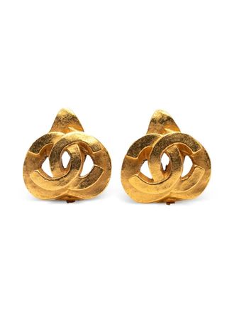Chanel 1997 Gold Plated CC Heart Clip On Earrings costume earrings