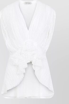 Alberta Ferretti pleated asymmetric draped sleeveless v-neck blouse
