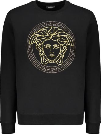 Versace Geborduurde katoenen sweatshirt met ribgebreide boorden - Heren - Sweatshirts - Zwart - L - Katoen - Hoodies & sweatvesten
