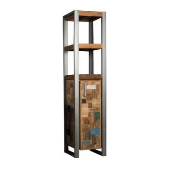Wanda Collection Mueble columna para cuarto de ba&ntilde;o teca metal 190 cm