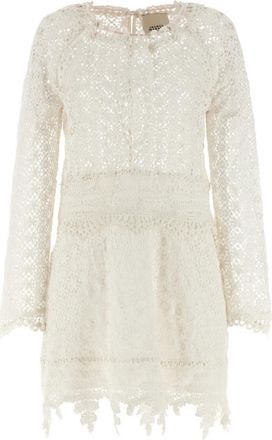 Isabel Marant White Crew Neck Lace Pattern Mini Dress