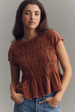 Pilcro Tabby Ruched Cap-Sleeve Tee by Pilcro