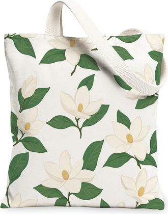 Generic Spring Magnolia Flower Canvas Tote Bag for Shopping 13x15, Fun Floral Plant Garden Reusable Grocery Print Bag for Women Men, Wildflower Aesthetic Pain
