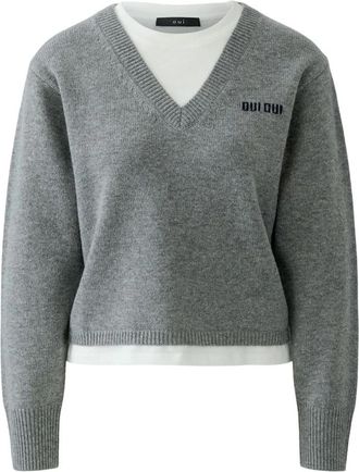 Oui Trui met ronde hals - Dames - Ronde hals truien - Grijs - 2XL - Katoen - Truien & Vesten