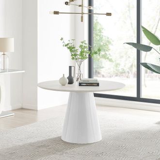 Furniturebox Palma 120cm 6-Seater Round Pedestal Dining Table In Multiple Finishes in Beige