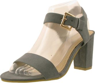 Generic Womens Low MID Heel Sandals Block Peep Toe Strappy Sandal - Ladies Ankle Strap Party Strappy Sandals Size UK 3-8 (UK 5/EU 38, Grey Suede)
