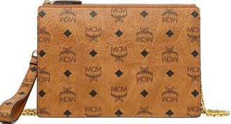 MCM Wristlet Standing Pouch w/ Chain Strap in Visetos in Brown at Nordstrom