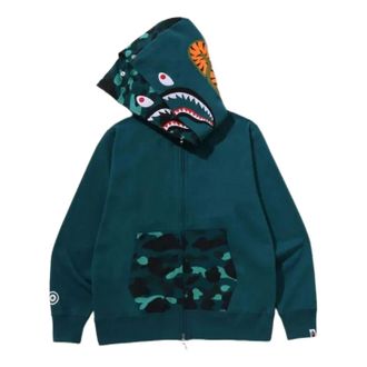 A Bathing Ape Color Camo Shark Full Zip Double Hoodie Green 1M30-115-009-GRN