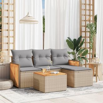 vidaXL Juego De Sof&aacute;s Jard&iacute;n Con Cojines 5 Pzas Rat&aacute;n Sint&eacute;tico Beige Vidaxl