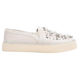 Stuart Weitzman Decor Embellished Slip-On Platform Sneakers in White Leather